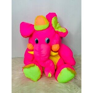 Puffalump Vintage TB Trading Co Plush Pink Elephant Hair Pink Heart Nose Stuffed